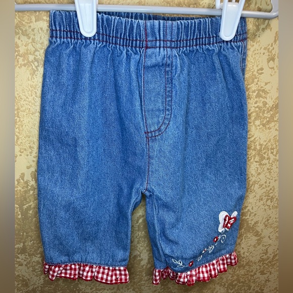 2/$20 Vintage 12M KT Kids Red Gingham tanktop Denim pants two-piece matching set - Picture 9 of 13